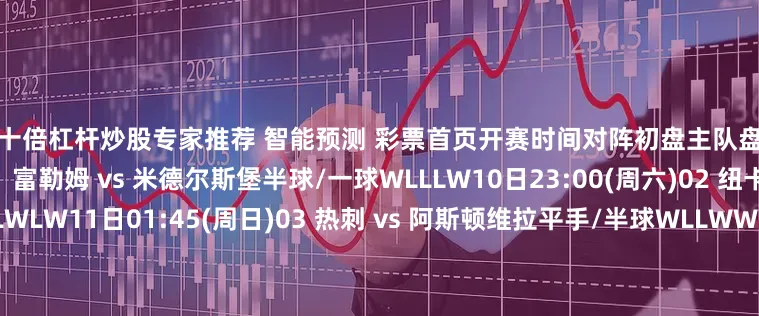 加十倍杠杆炒股　　专家推荐　 智能预测　 彩票首页开赛时间对阵初盘主队盘路客队盘路10日23:00(周六)01 富勒姆 vs 米德尔斯堡半球/一球WLLLW10日23:00(周六)02 纽卡斯尔 vs 伯恩茅斯半球WLLWLW11日01:45(周日)03 热刺 vs 阿斯顿维拉平手/半球WLLWWW10日22:30(周六)04 弗赖堡 vs 汉堡半球/一球WLLLWL10日22:30(周六)05